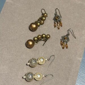 Stunning Silver Set of 3 Earrings with Beads, Gems & Crystals